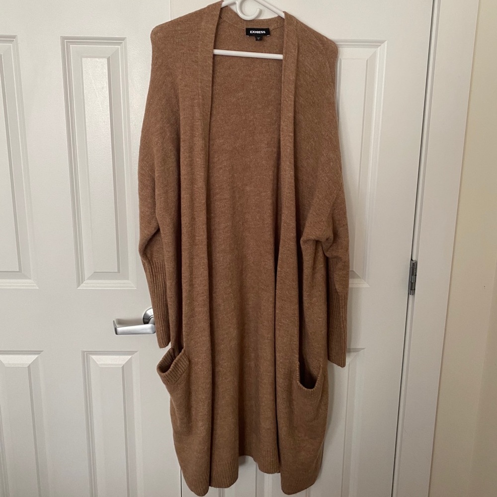 Long brown cozy Express cardigan
